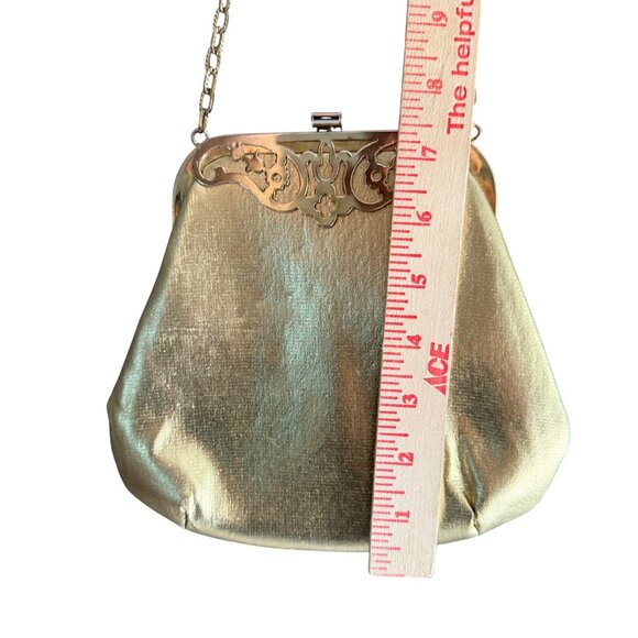 Harry Levine HL Vintage Gold Metal Frame Evening Bag With Chain Strap & Ornate C - Picture 5 of 9